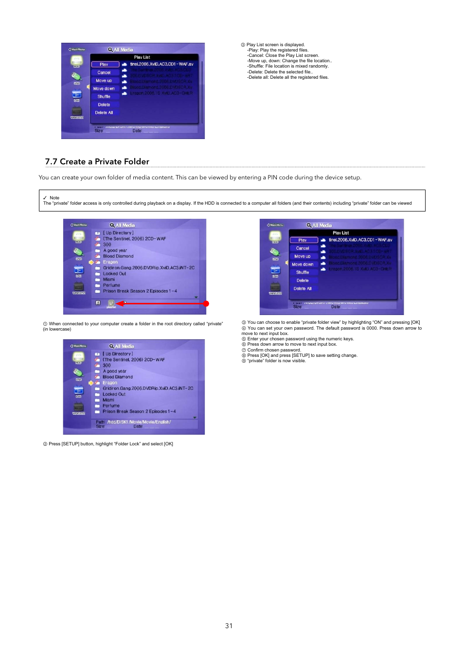 7 create a private folder | Verbatim MediaStation Pro Wireless Network Multimedia Hard Drive User Manual | Page 31 / 33