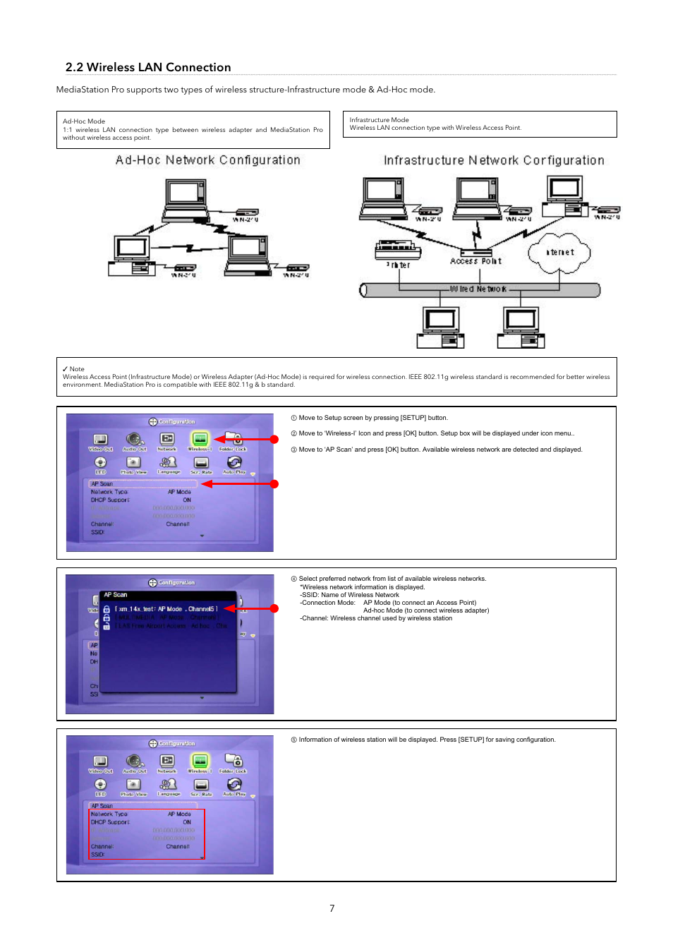 2 wireless lan connection | Verbatim MediaStation Pro Wireless Network Multimedia Hard Drive User Manual | Page 7 / 33