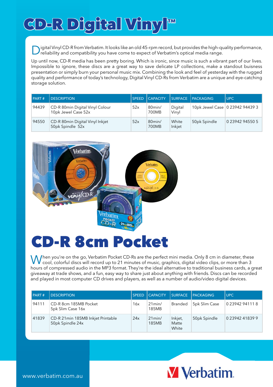 Cd-r digital vinyl, Cd-r 8cm pocket | Verbatim CD-R Blank Media 94576 User Manual | Page 4 / 6