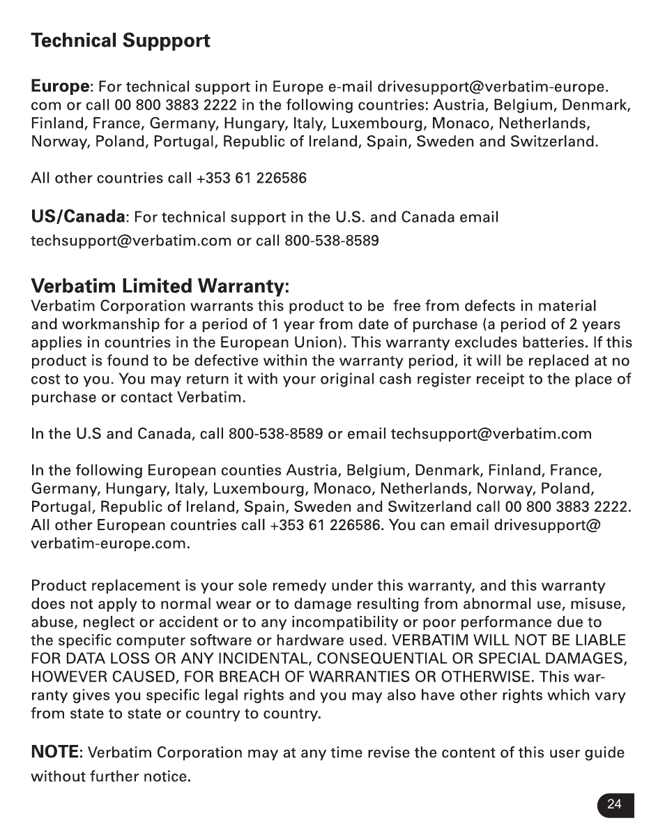 Verbatim Store 'n' Play VM-399 User Manual | Page 25 / 25