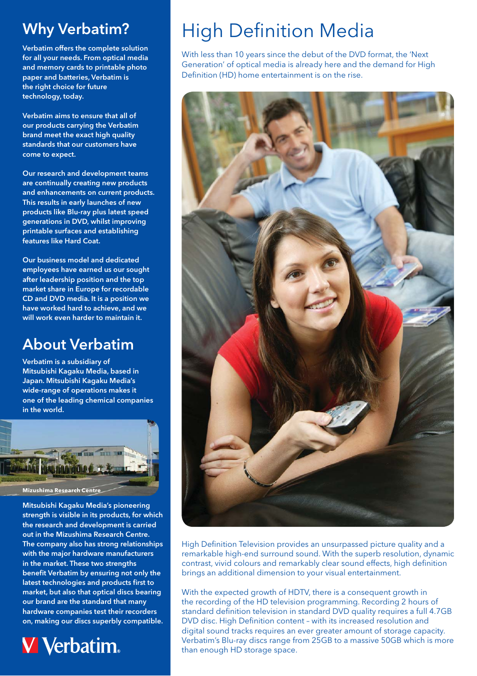 High deﬁ nition media, Why verbatim, About verbatim | Verbatim Blue-Ray Disc Player User Manual | Page 2 / 4