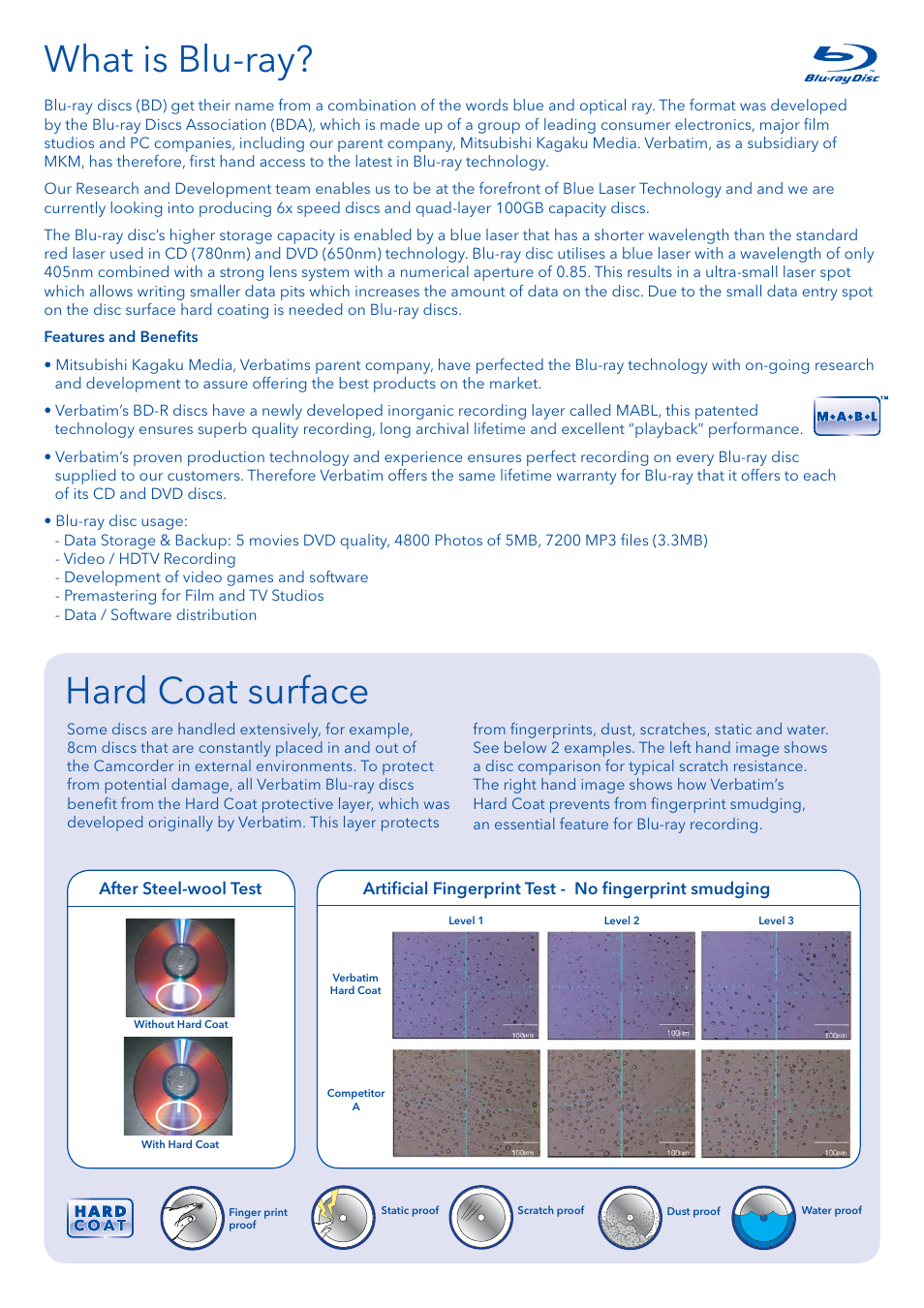 What is blu-ray, Hard coat surface | Verbatim Blue-Ray Disc Player User Manual | Page 3 / 4