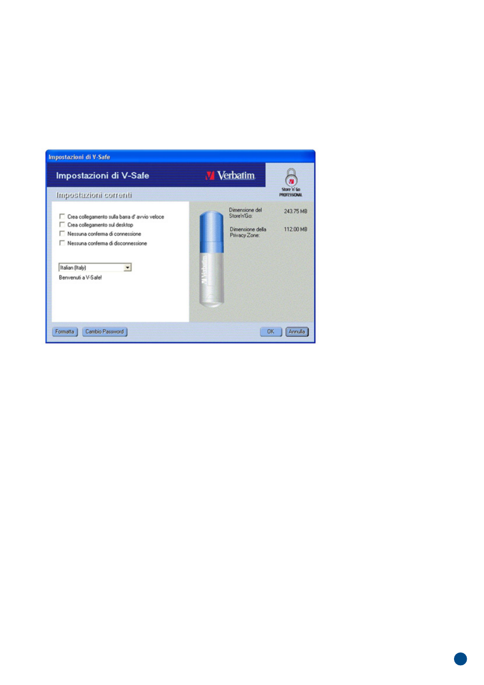 It aliano, Personalizzazione delle impostazioni | Verbatim Store'n'Go Professional V-Safe User Manual | Page 64 / 88