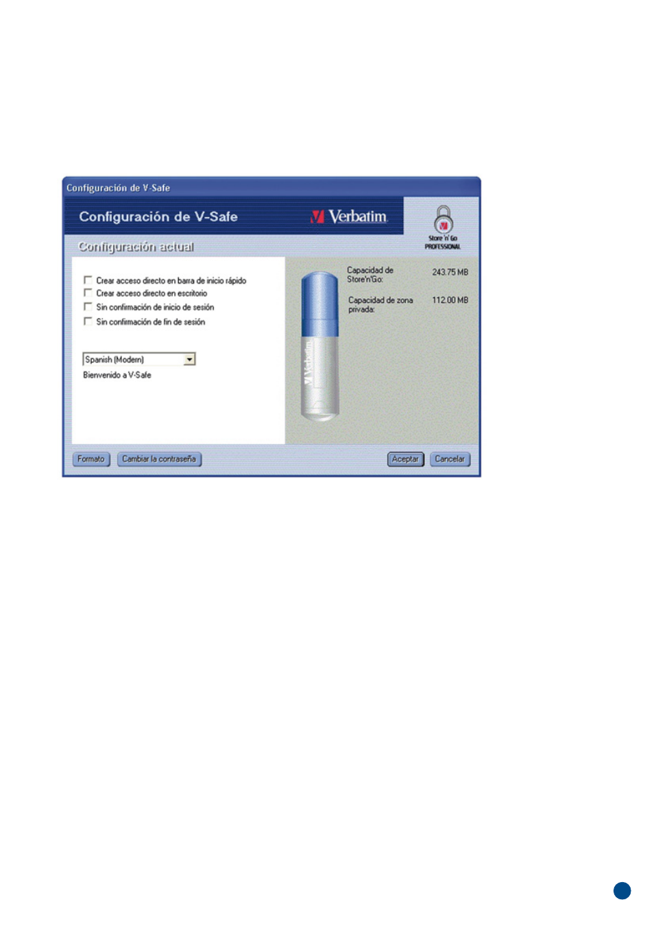 Esp añol, Personalizando sus configuraciones | Verbatim Store'n'Go Professional V-Safe User Manual | Page 82 / 88