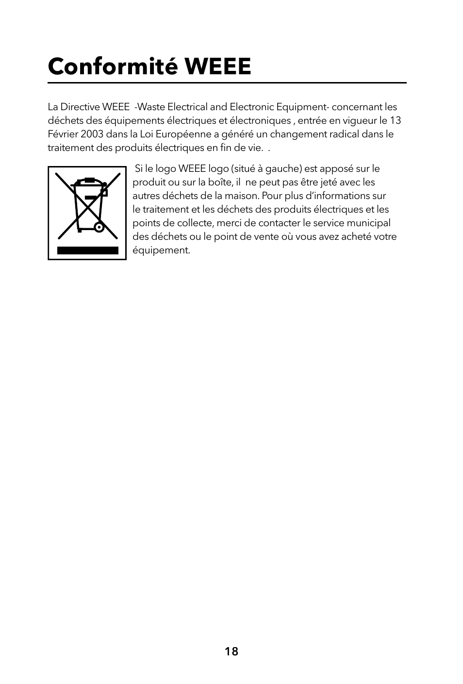 Conformité weee | Verbatim Portable Hard Drive USB 2.0 User Manual | Page 18 / 53