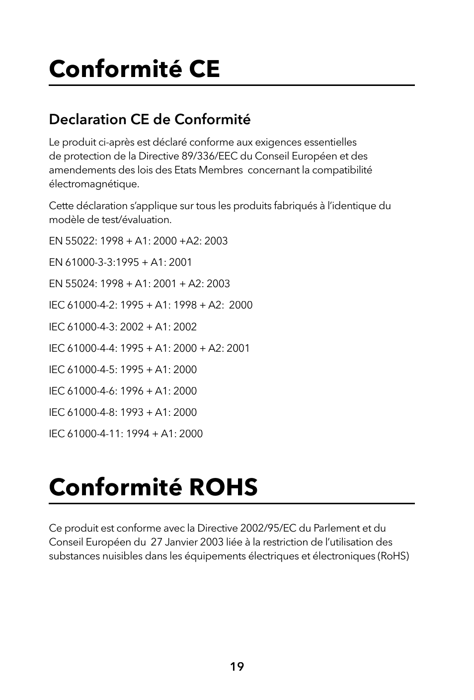 Conformité ce, Conformité rohs, Declaration ce de conformité | Verbatim Portable Hard Drive USB 2.0 User Manual | Page 19 / 53