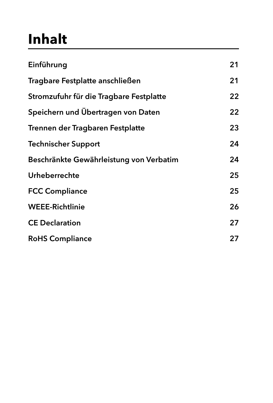 Inhalt | Verbatim Portable Hard Drive USB 2.0 User Manual | Page 20 / 53