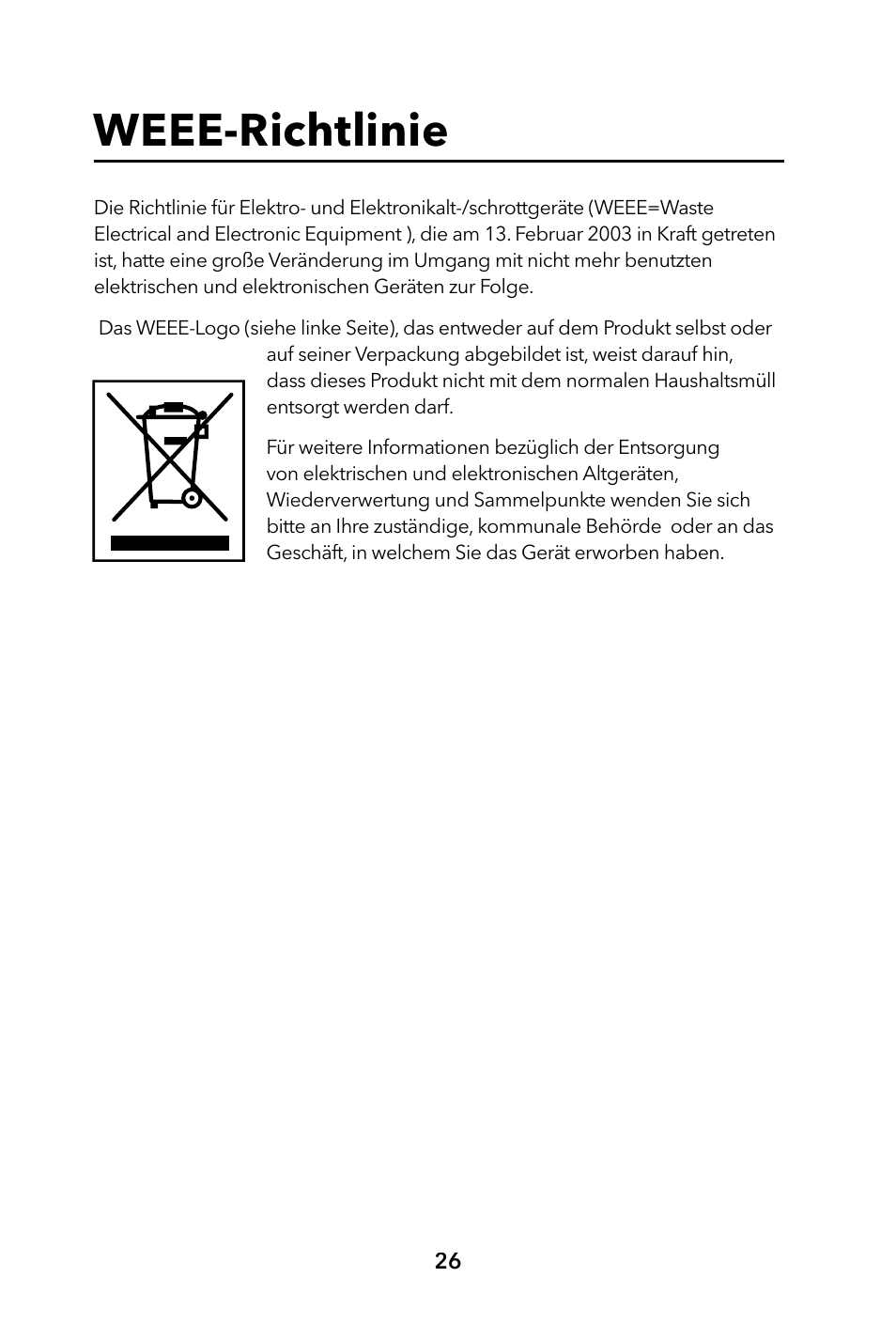 Weee-richtlinie | Verbatim Portable Hard Drive USB 2.0 User Manual | Page 26 / 53