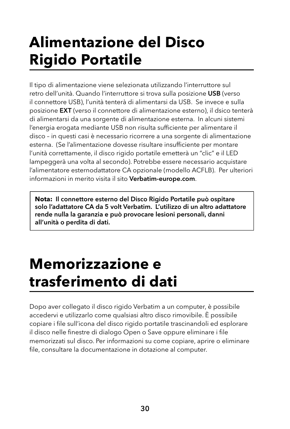 Alimentazione del disco rigido portatile | Verbatim Portable Hard Drive USB 2.0 User Manual | Page 30 / 53