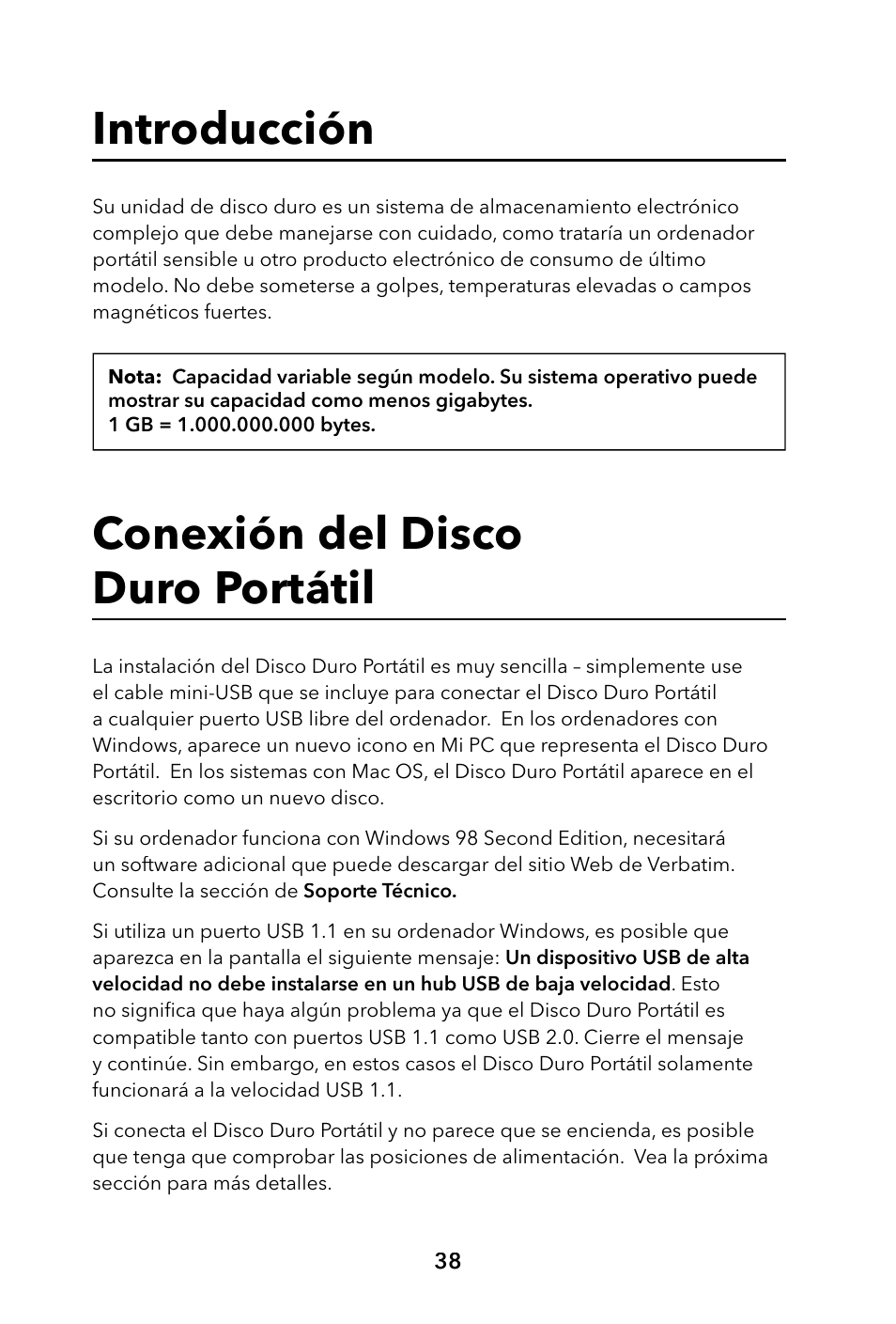 Introducción, Conexión del disco duro portátil | Verbatim Portable Hard Drive USB 2.0 User Manual | Page 38 / 53