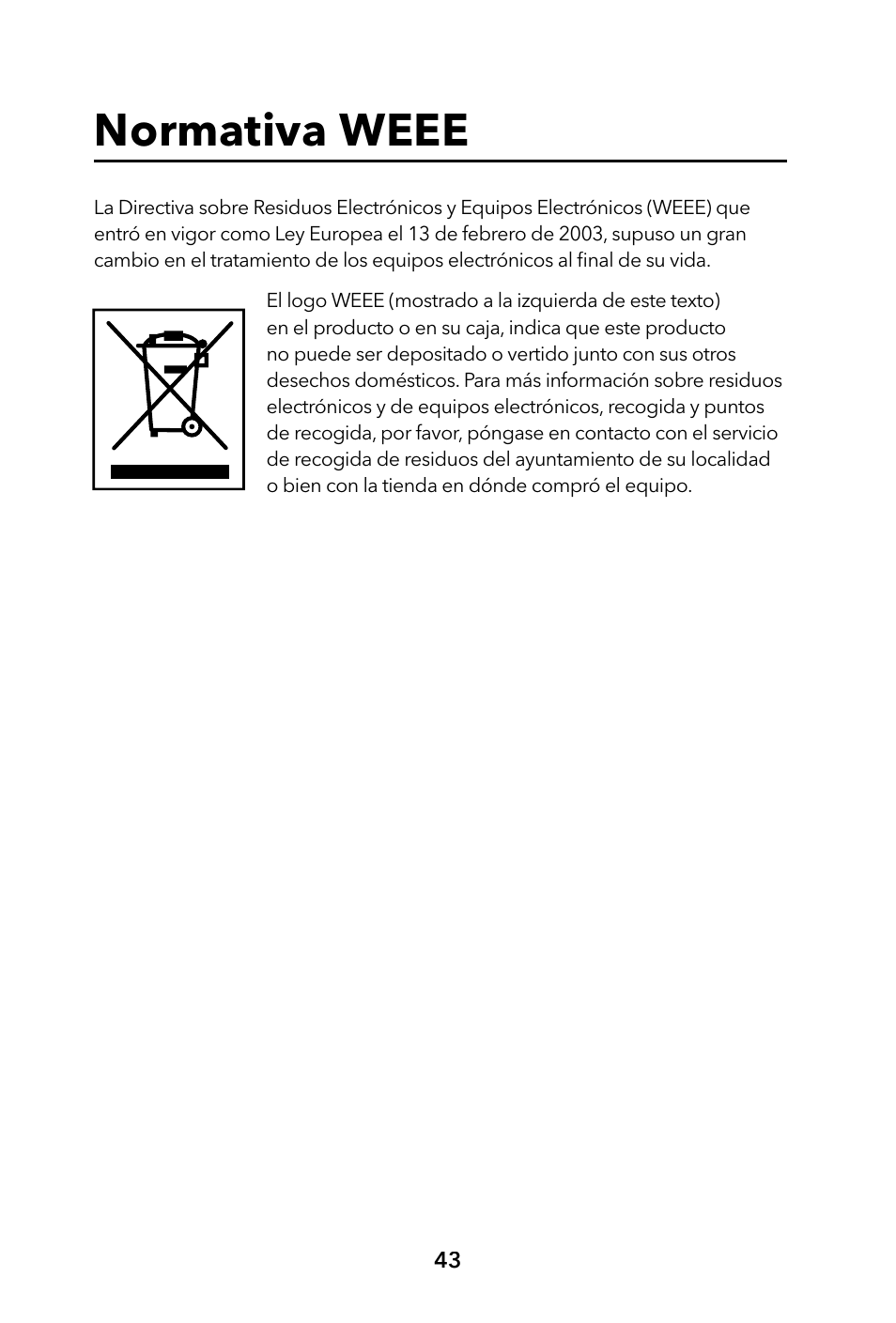 Normativa weee | Verbatim Portable Hard Drive USB 2.0 User Manual | Page 43 / 53