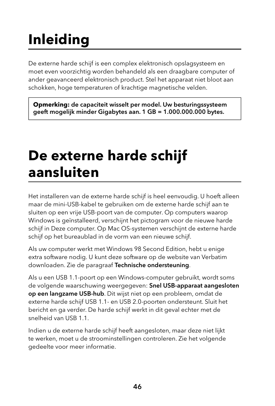 Inleiding, De externe harde schijf aansluiten | Verbatim Portable Hard Drive USB 2.0 User Manual | Page 46 / 53