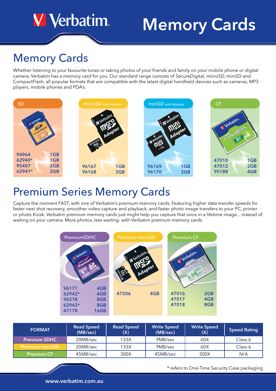 Verbatim Memory Cards User Manual | 1 page