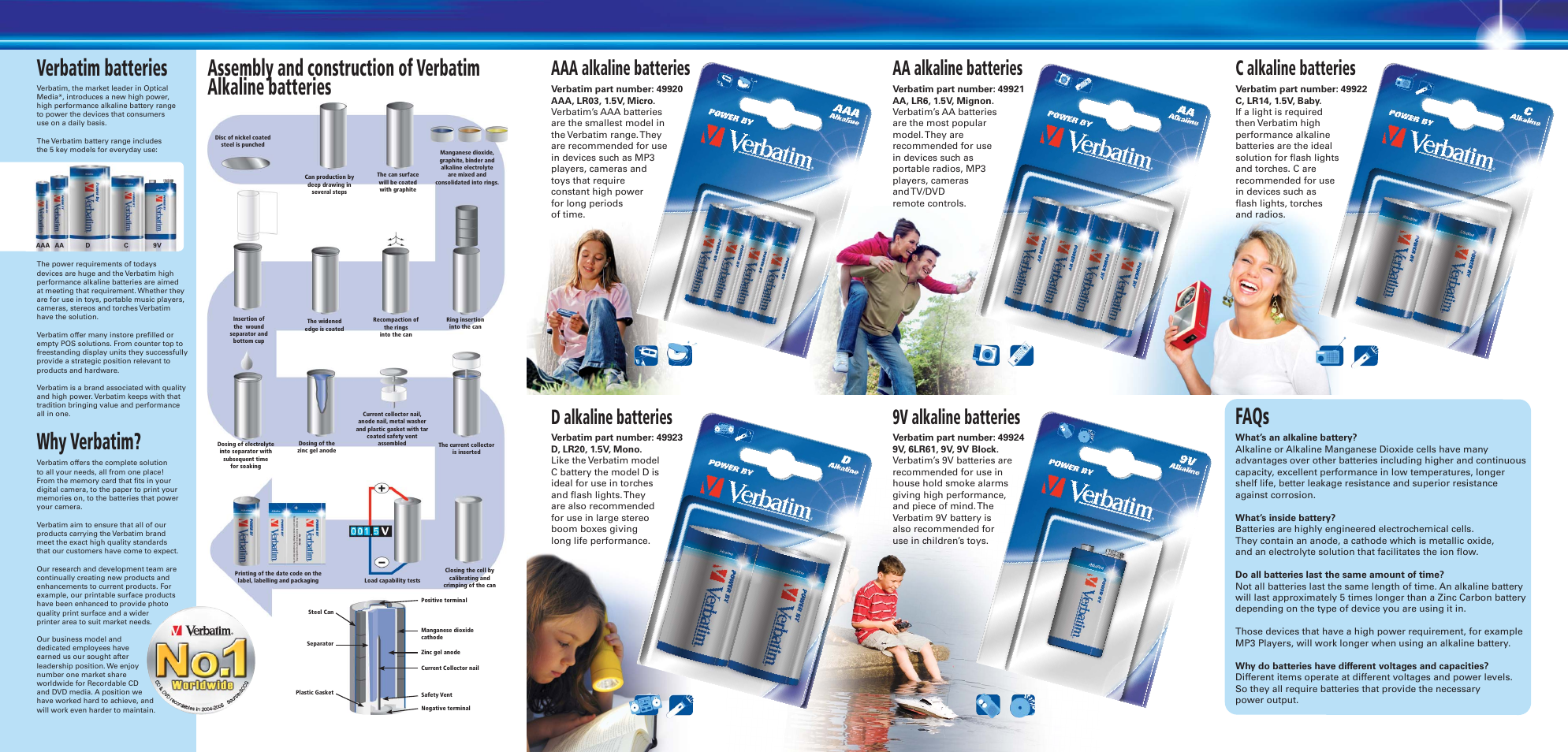 Faqs, Why verbatim, D alkaline batteries | 9v alkaline batteries, Aaa alkaline batteries, Aa alkaline batteries, C alkaline batteries | Verbatim Battery User Manual | Page 2 / 2