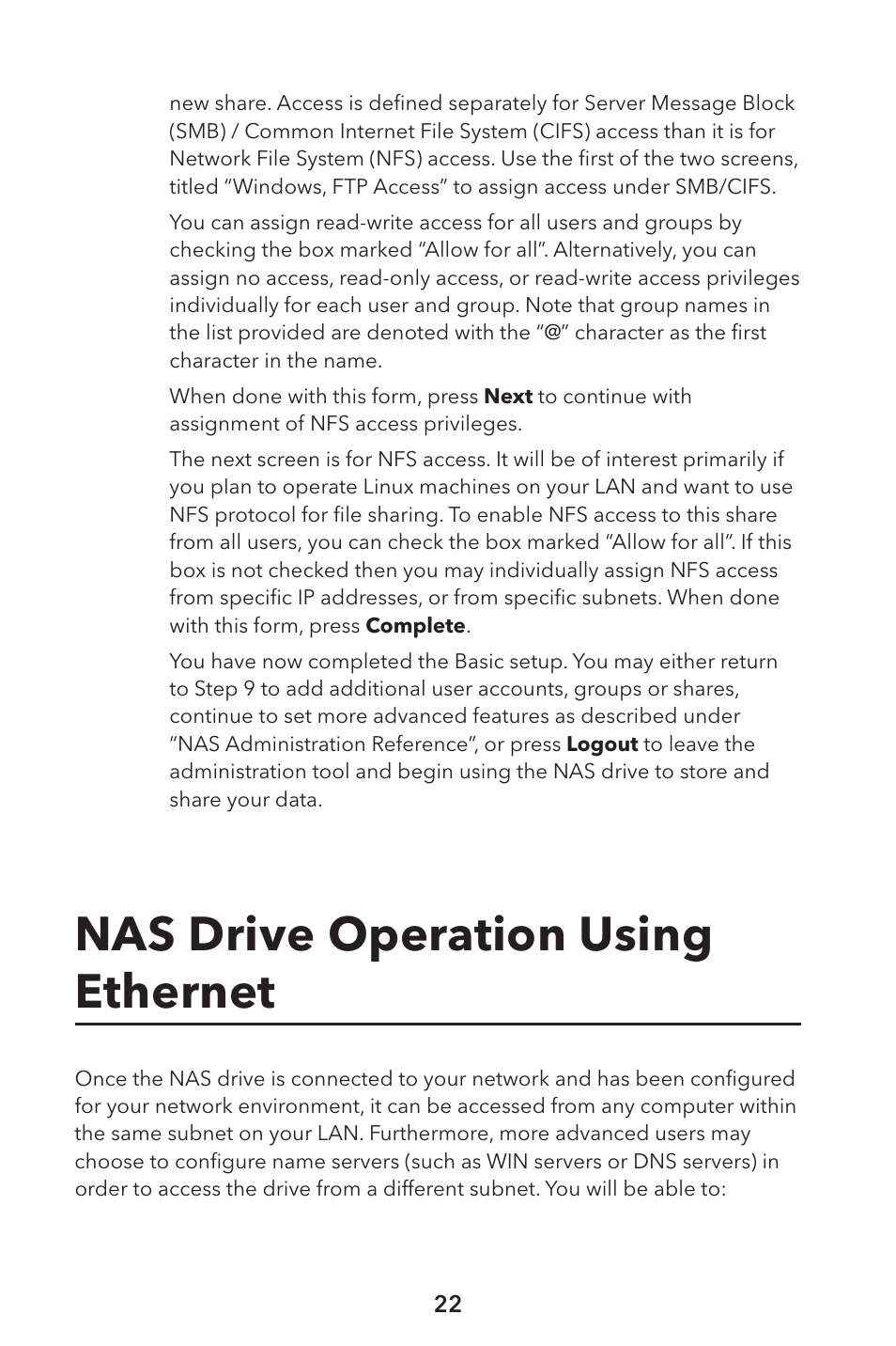 Nas drive operation using ethernet | Verbatim External Hard Drive NAS User Manual | Page 22 / 44
