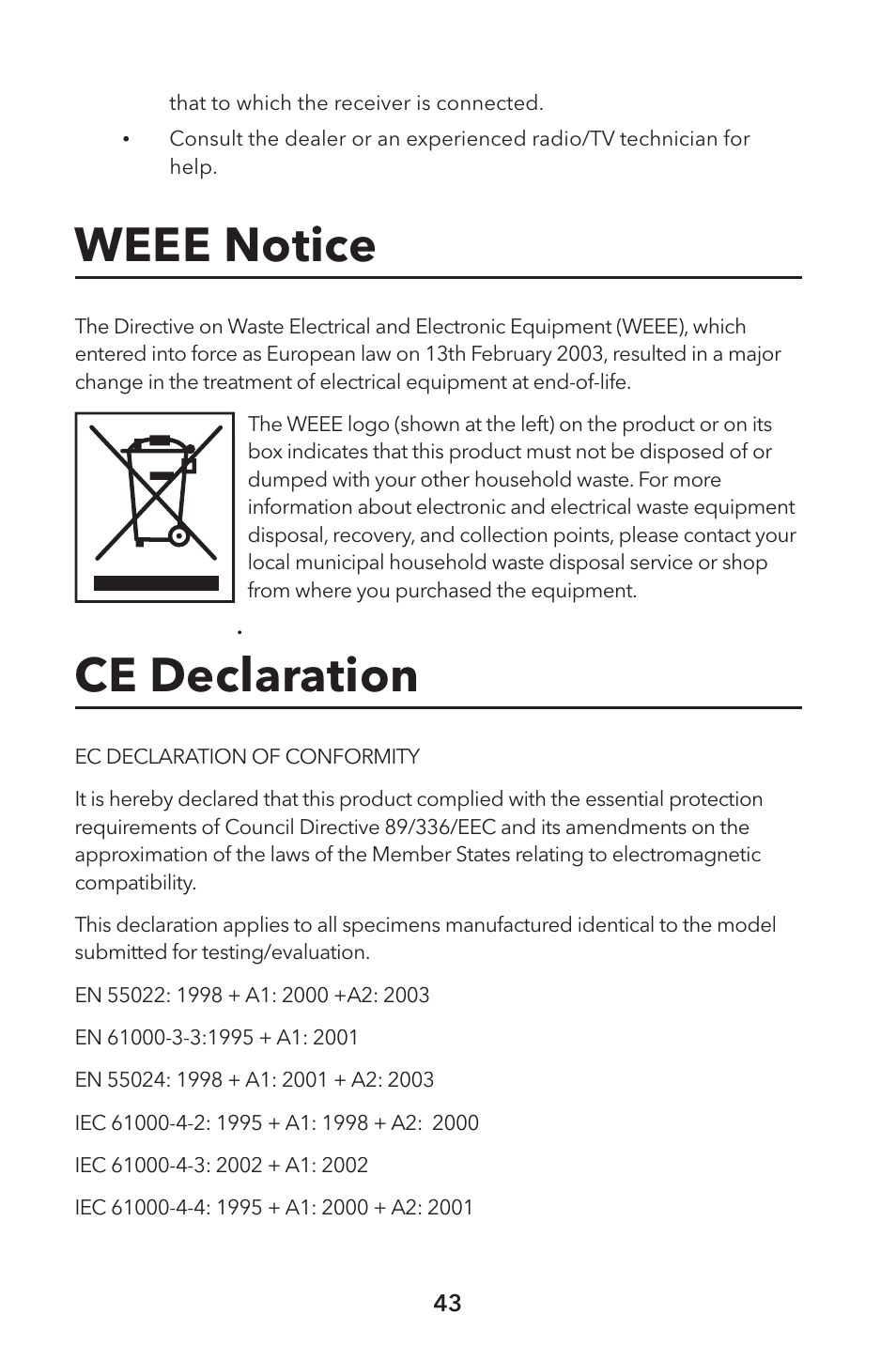 Weee notice, Ce declaration | Verbatim External Hard Drive NAS User Manual | Page 43 / 44