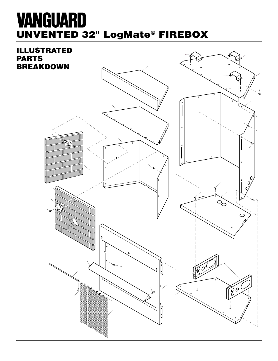 Unvented 32" logmate, Firebox, Illustrated parts breakdown | Fb32nca nlfb32nc | Vanguard Managed Solutions NLFB32NC User Manual | Page 14 / 18