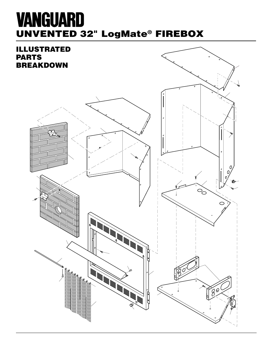 Unvented 32" logmate, Firebox, Illustrated parts breakdown | Fb32ca nlfb32c | Vanguard Managed Solutions NLFB32NC User Manual | Page 16 / 18