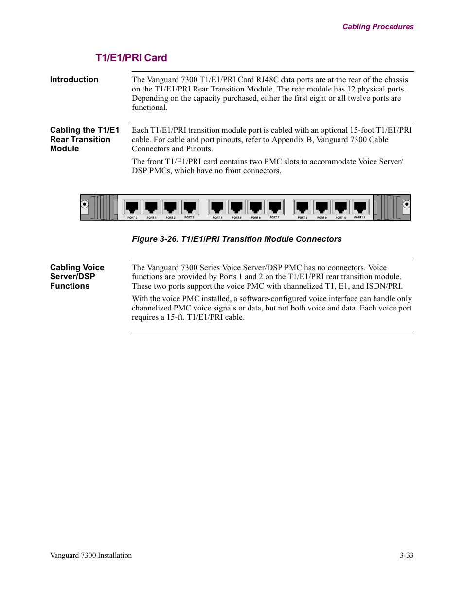 T1/e1/pri card | Vanguard Managed Solutions Vanguard 7300 Series User Manual | Page 107 / 227