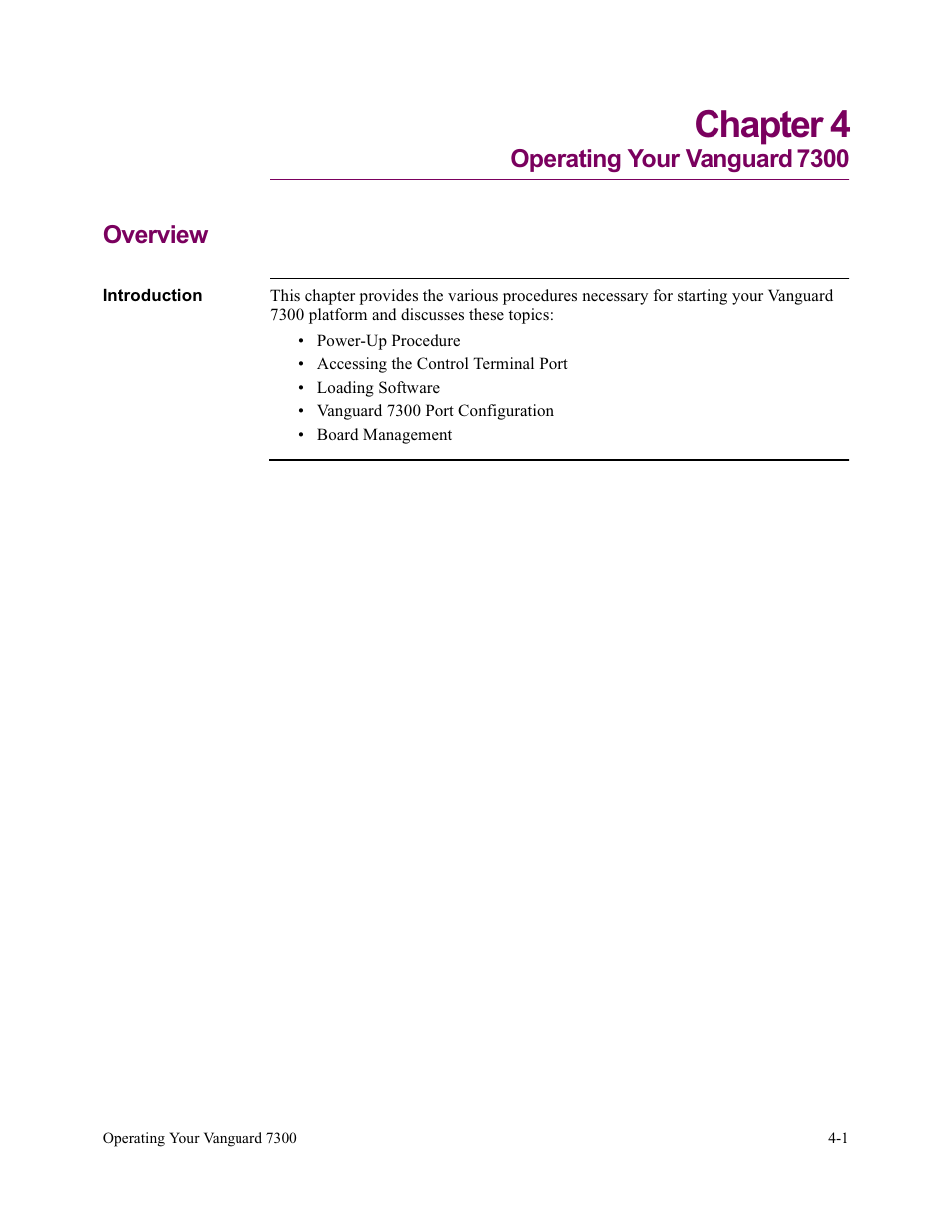 Chapter 4. operating your vanguard 7300, Chapter 4, operating your vanguard 7300, Chapter 4 | Operating your vanguard, 7300 overview | Vanguard Managed Solutions Vanguard 7300 Series User Manual | Page 111 / 227