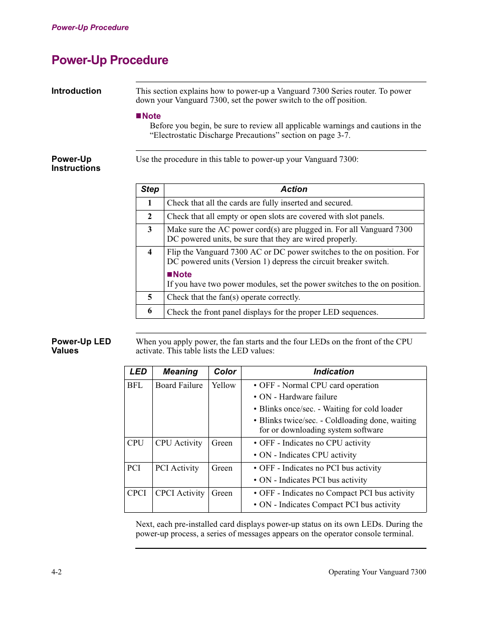 Power-up procedure | Vanguard Managed Solutions Vanguard 7300 Series User Manual | Page 112 / 227