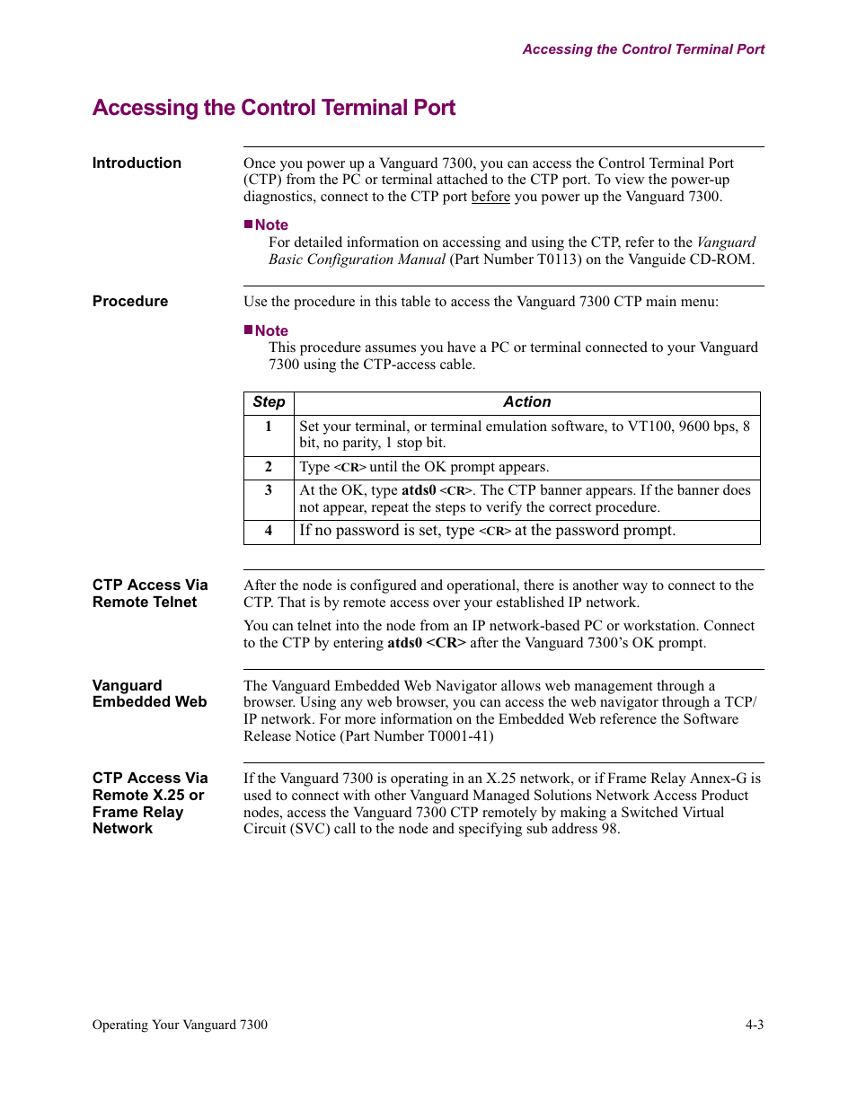 Accessing the control terminal port | Vanguard Managed Solutions Vanguard 7300 Series User Manual | Page 113 / 227