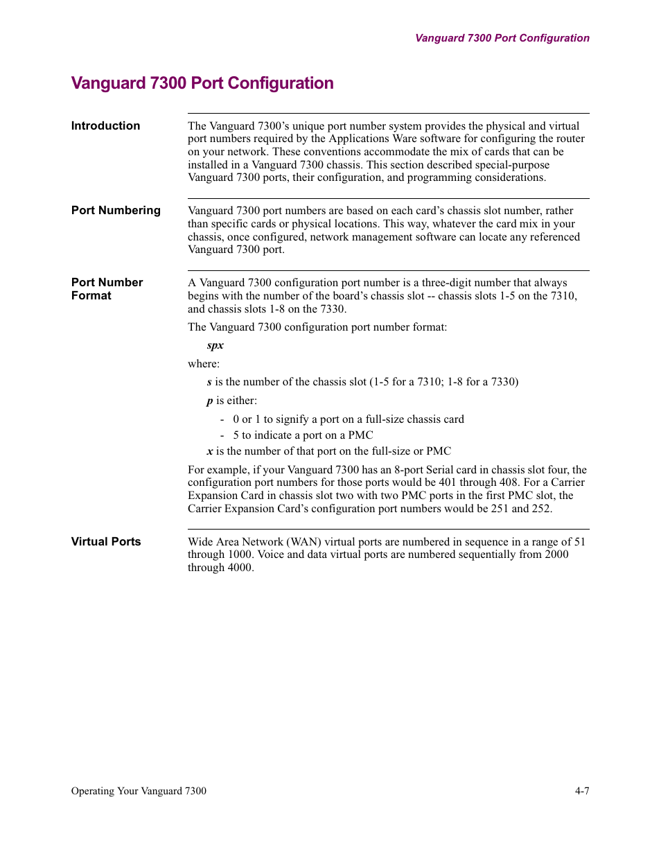 Vanguard 7300 port configuration | Vanguard Managed Solutions Vanguard 7300 Series User Manual | Page 117 / 227