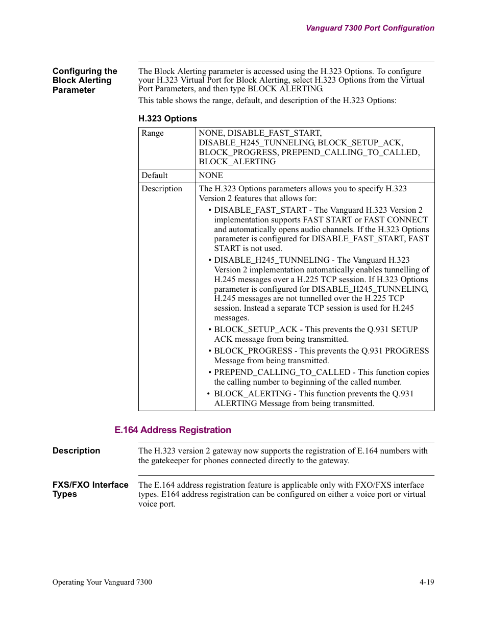 E.164 address registration | Vanguard Managed Solutions Vanguard 7300 Series User Manual | Page 129 / 227