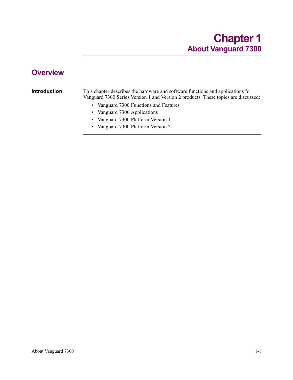 Chapter 1. about vanguard 7300, Chapter 1, About vanguard 7300 overview | Vanguard Managed Solutions Vanguard 7300 Series User Manual | Page 13 / 227