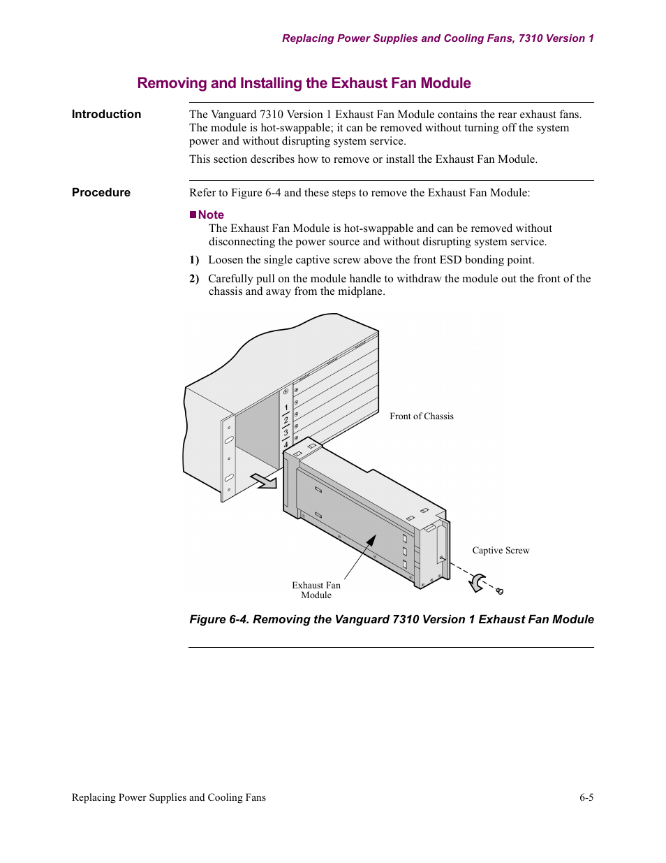 Removing and installing the exhaust fan module | Vanguard Managed Solutions Vanguard 7300 Series User Manual | Page 179 / 227