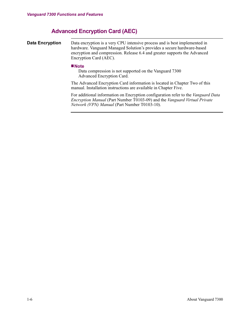 Advanced encryption card (aec) | Vanguard Managed Solutions Vanguard 7300 Series User Manual | Page 18 / 227