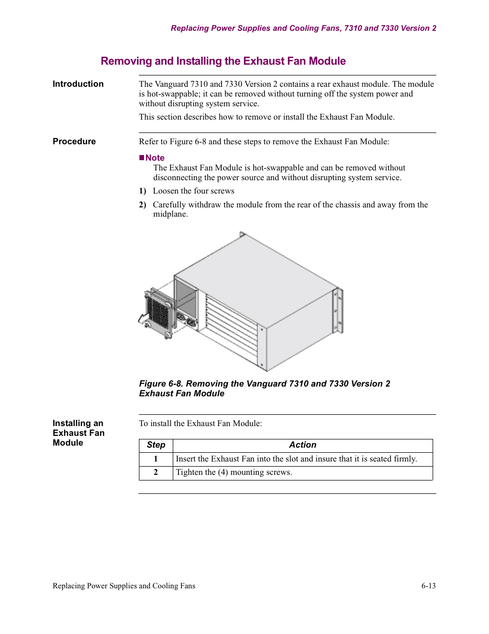 Removing and installing the exhaust fan module | Vanguard Managed Solutions Vanguard 7300 Series User Manual | Page 187 / 227