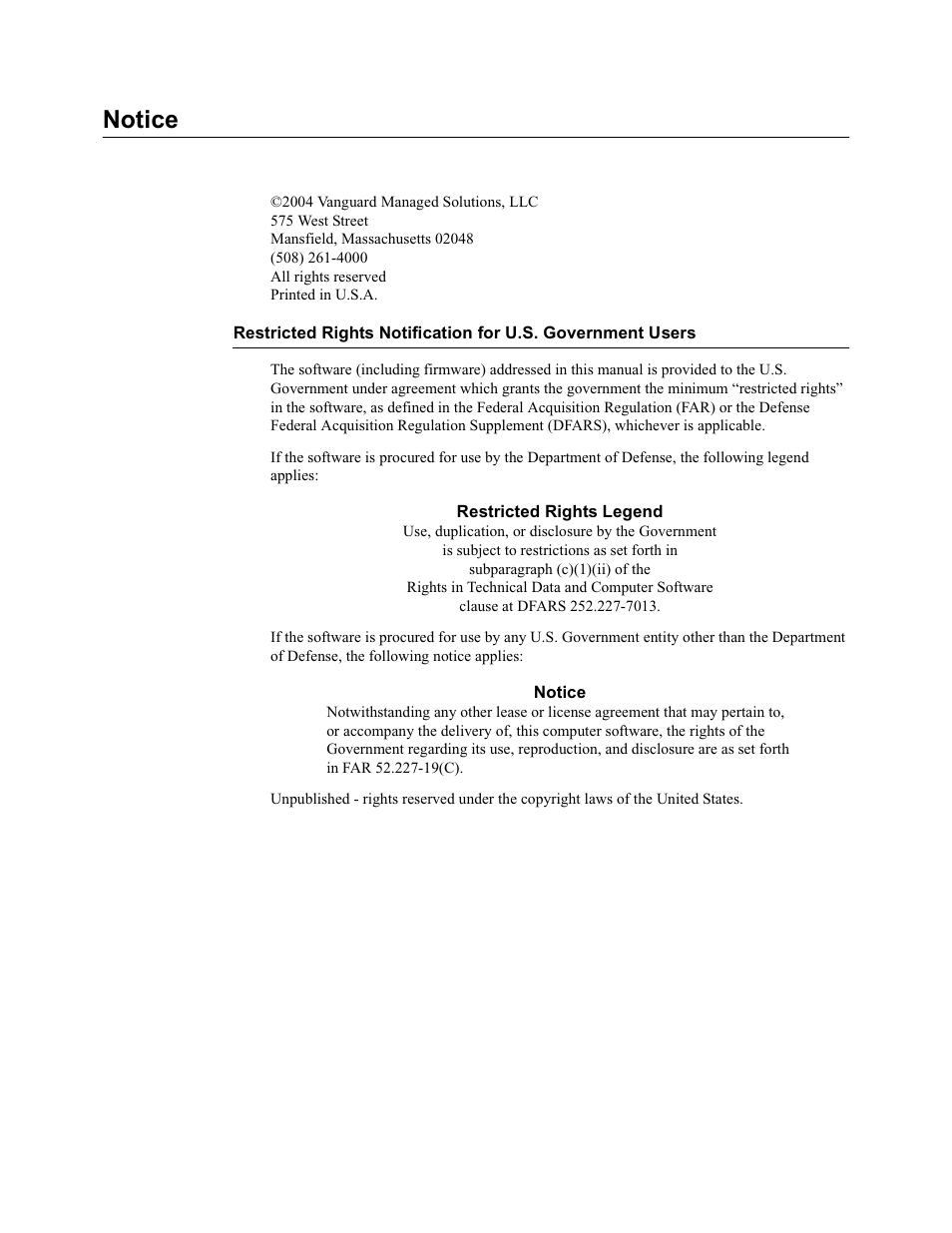 Notice | Vanguard Managed Solutions Vanguard 7300 Series User Manual | Page 2 / 227