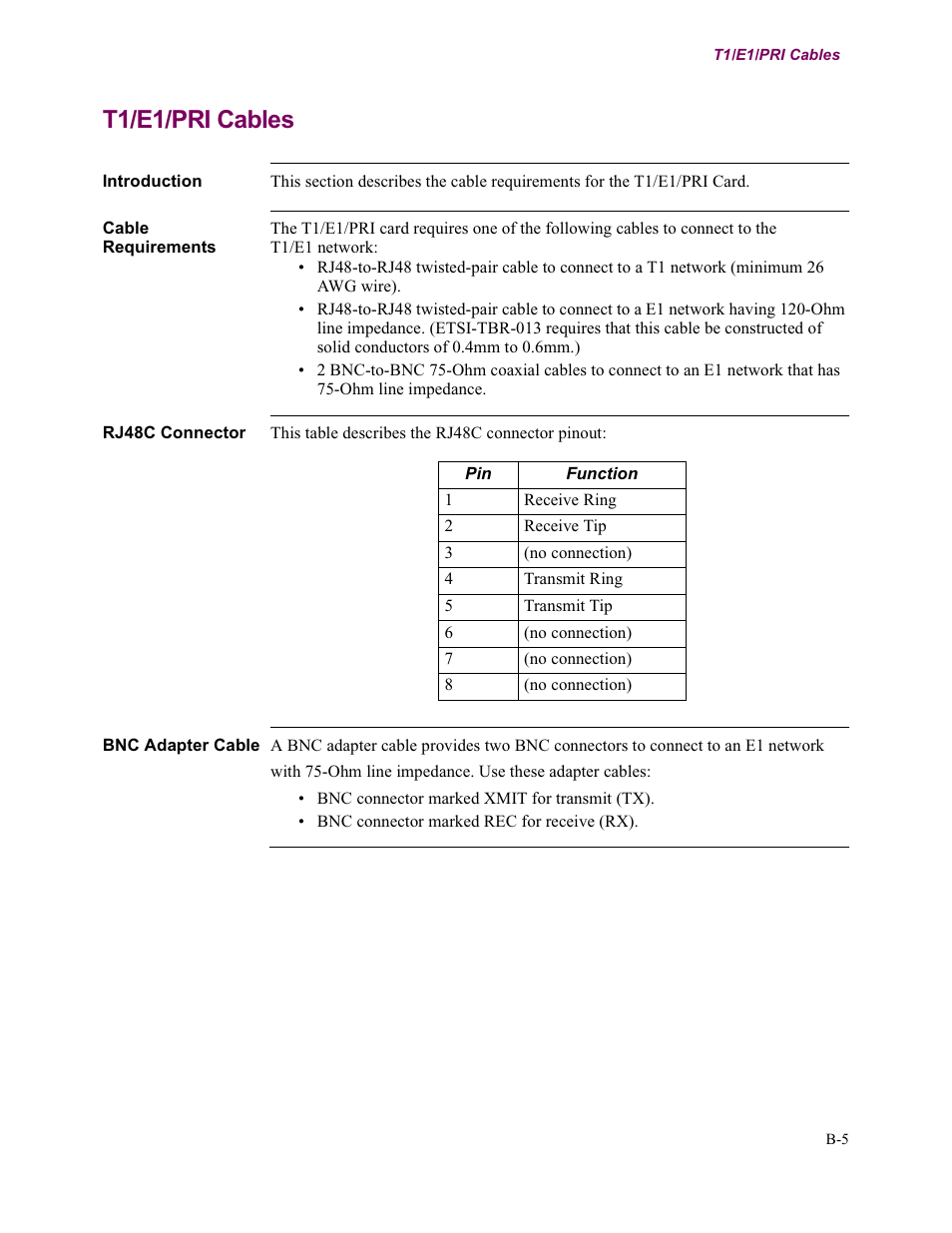 T1/e1/pri cables | Vanguard Managed Solutions Vanguard 7300 Series User Manual | Page 203 / 227
