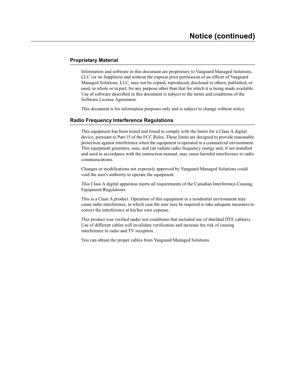 Notice (continued) | Vanguard Managed Solutions Vanguard 7300 Series User Manual | Page 3 / 227