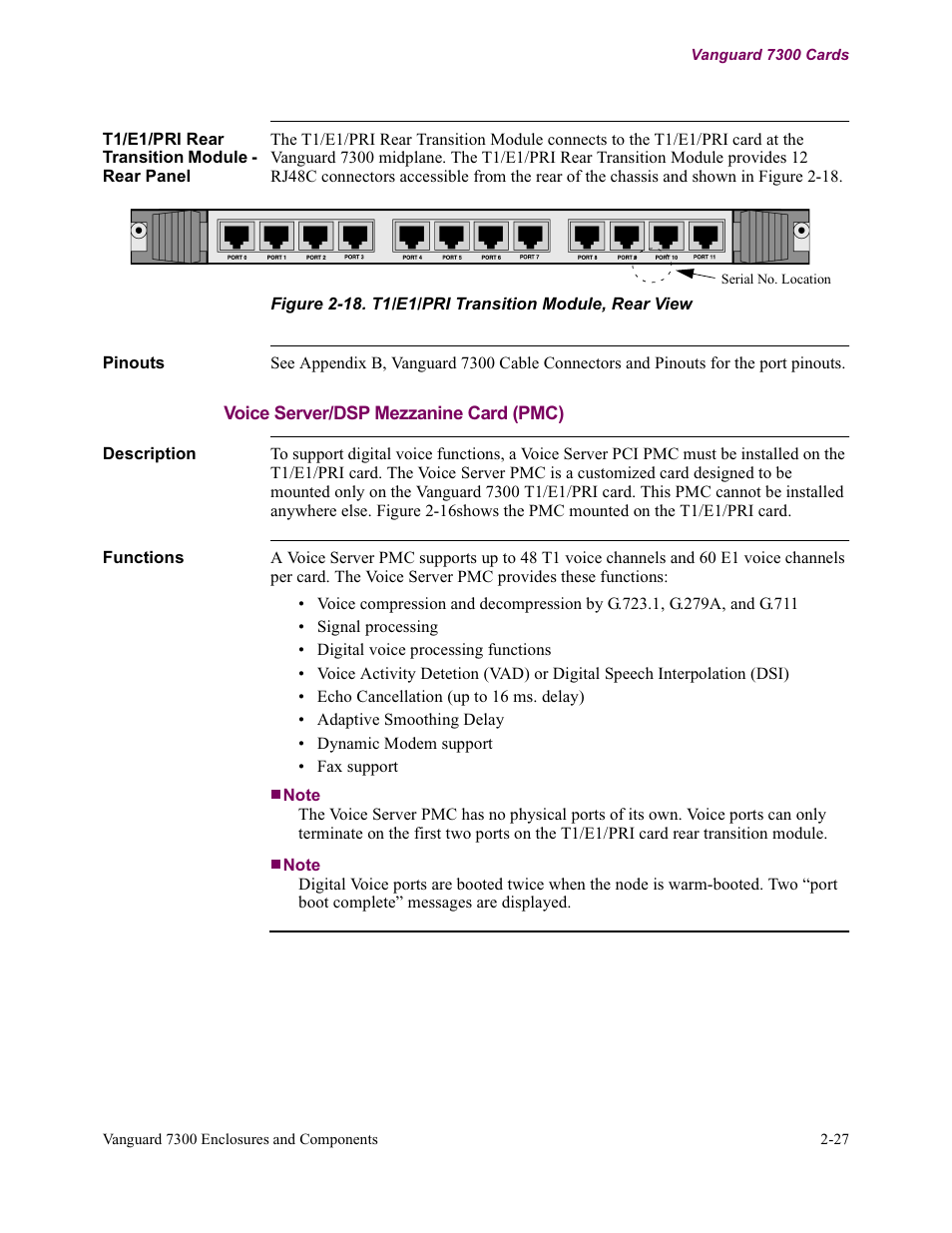 Voice server/dsp mezzanine card (pmc) | Vanguard Managed Solutions Vanguard 7300 Series User Manual | Page 59 / 227