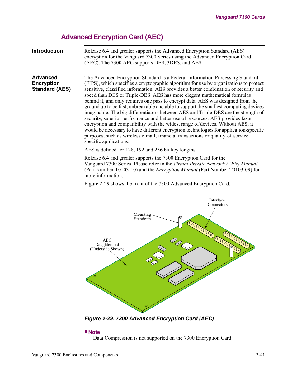 Advanced encryption card (aec) | Vanguard Managed Solutions Vanguard 7300 Series User Manual | Page 73 / 227