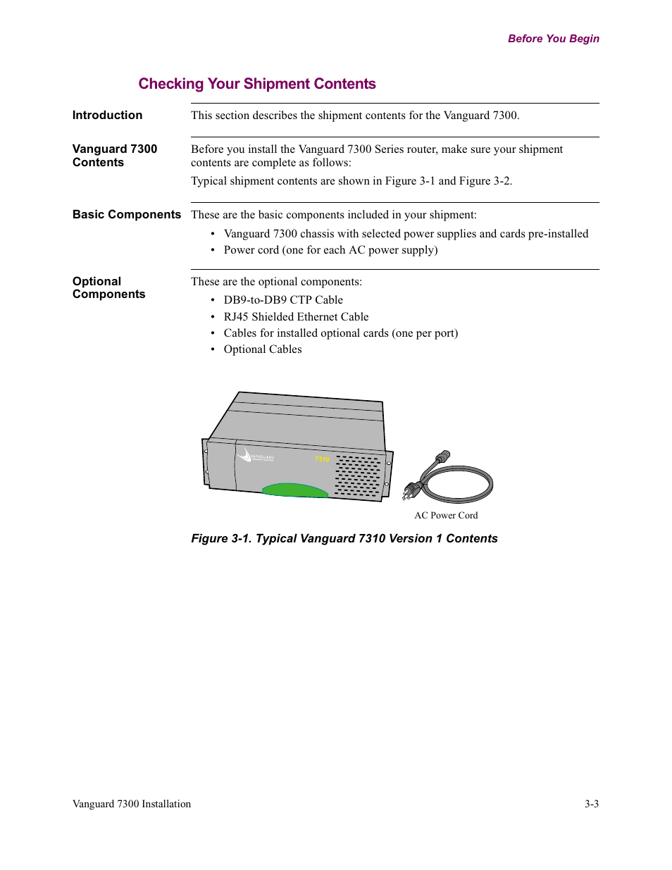 Checking your shipment contents | Vanguard Managed Solutions Vanguard 7300 Series User Manual | Page 77 / 227