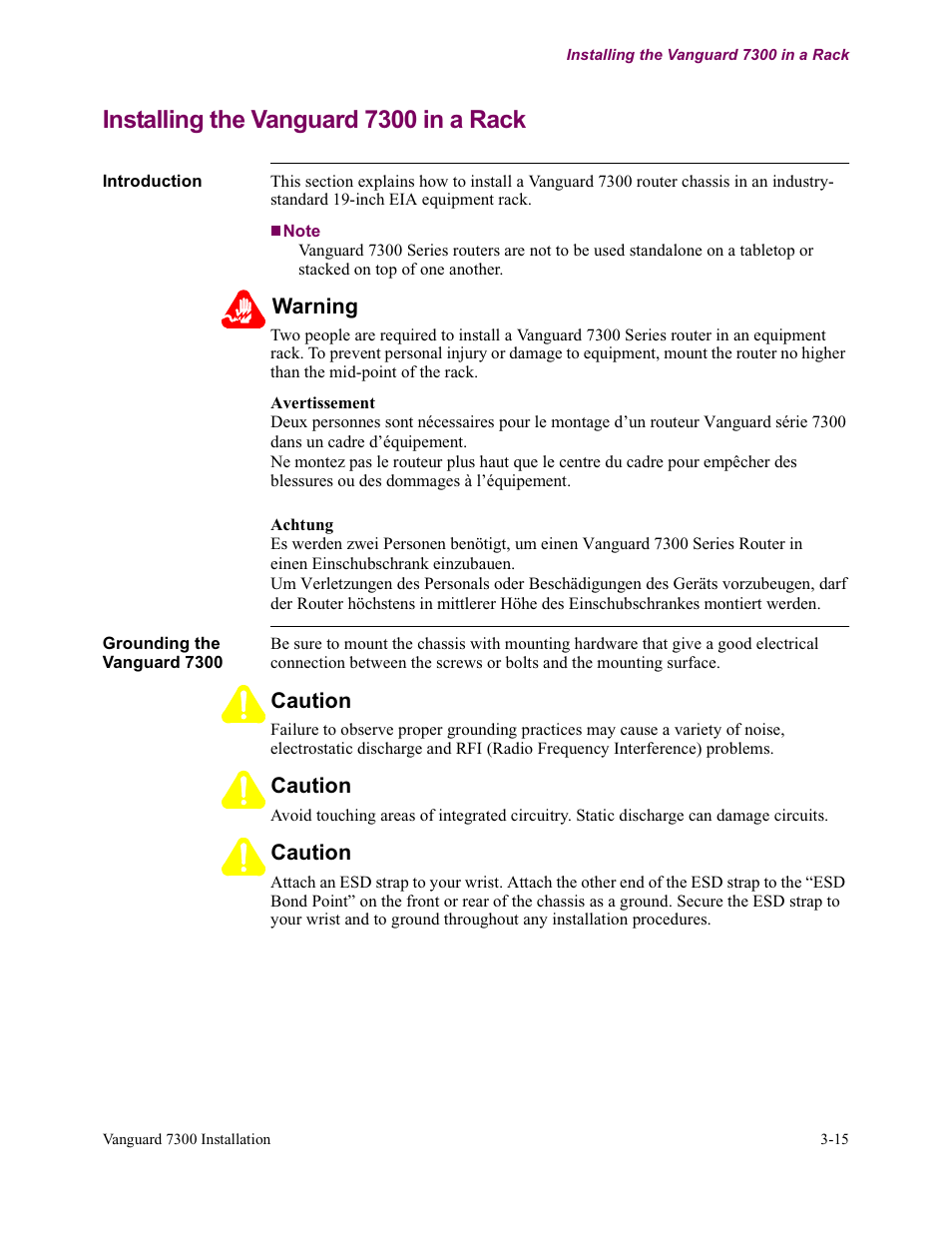Installing the vanguard 7300 in a rack | Vanguard Managed Solutions Vanguard 7300 Series User Manual | Page 89 / 227