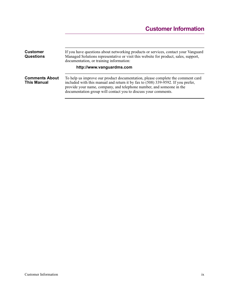 Customer information | Vanguard Managed Solutions Vanguard 7300 Series User Manual | Page 9 / 227