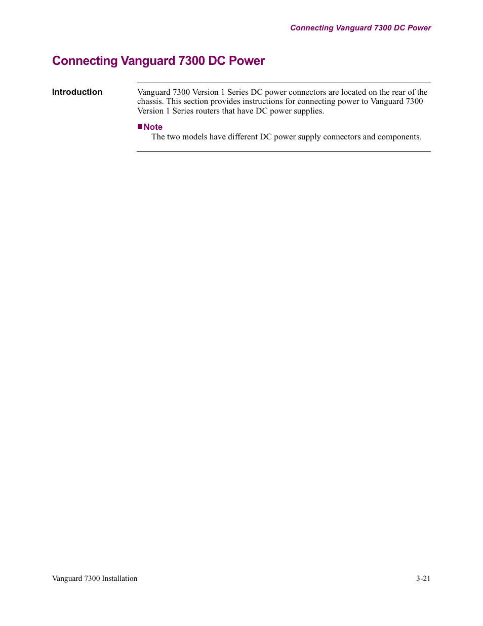 Connecting vanguard 7300 dc power | Vanguard Managed Solutions Vanguard 7300 Series User Manual | Page 95 / 227