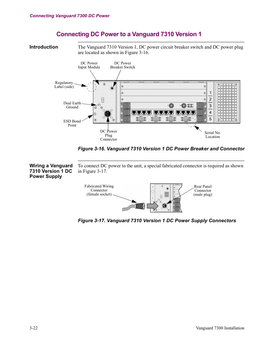 Connecting dc power to a vanguard 7310 version 1 | Vanguard Managed Solutions Vanguard 7300 Series User Manual | Page 96 / 227