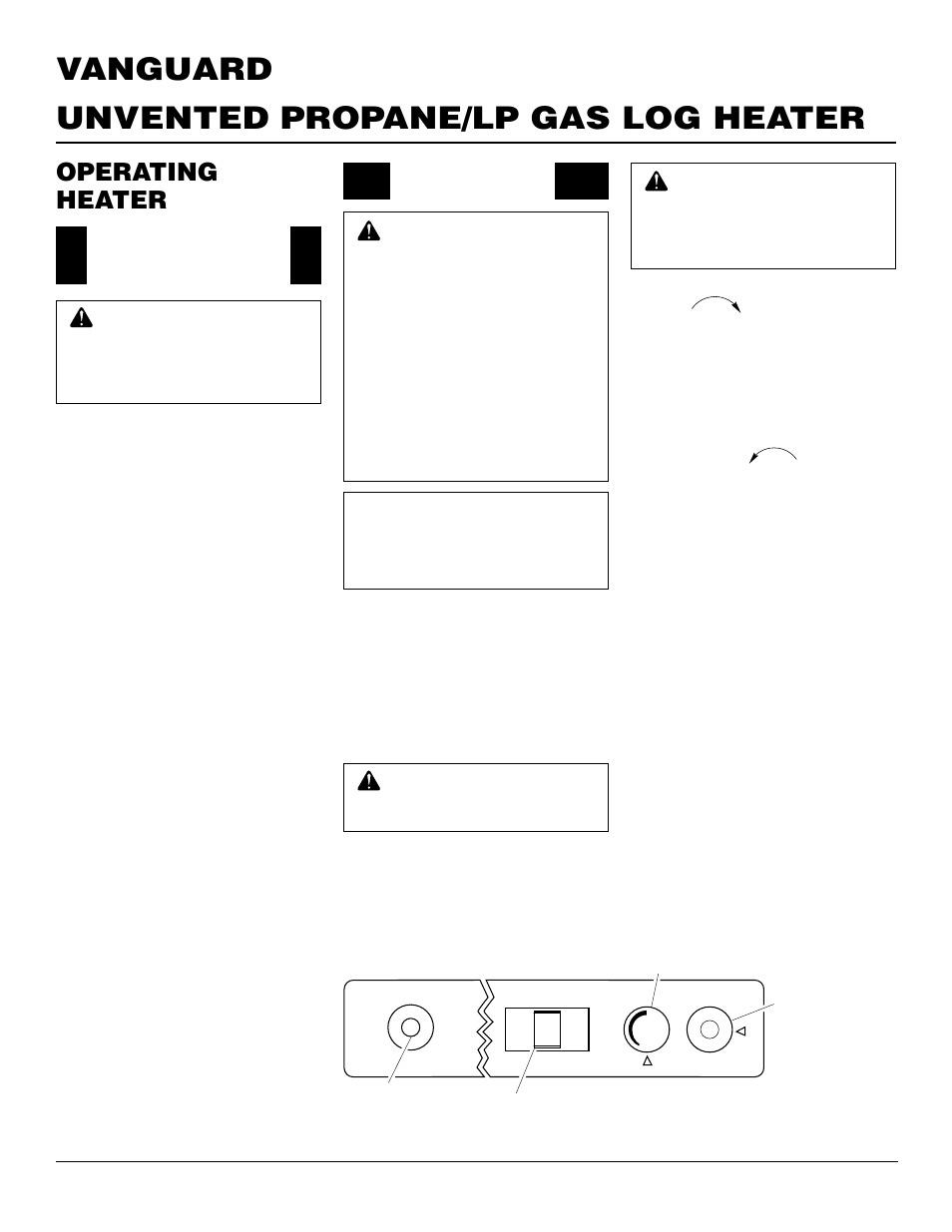 Unvented propane/lp gas log heater vanguard, Operating heater, For your safety read before lighting | Lighting instructions | Vanguard Managed Solutions VYS30PWA User Manual | Page 14 / 26