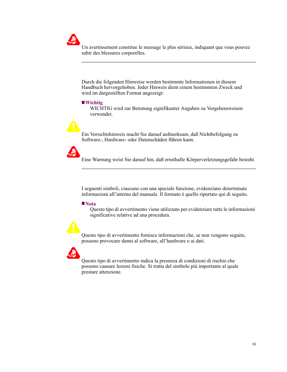 Avertissement, Vorsicht, Warnung | Attenzione, Avvertenza | Vanguard Managed Solutions 3400 Series User Manual | Page 11 / 74