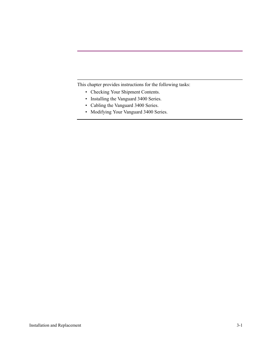 Chapter 3, installation and replacement, Overview, Introduction | Chapter 3, Installation and replacement | Vanguard Managed Solutions 3400 Series User Manual | Page 37 / 74