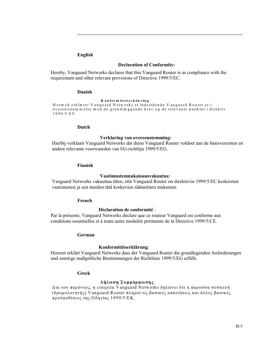 Declarations of conformity | Vanguard Managed Solutions 3400 Series User Manual | Page 67 / 74