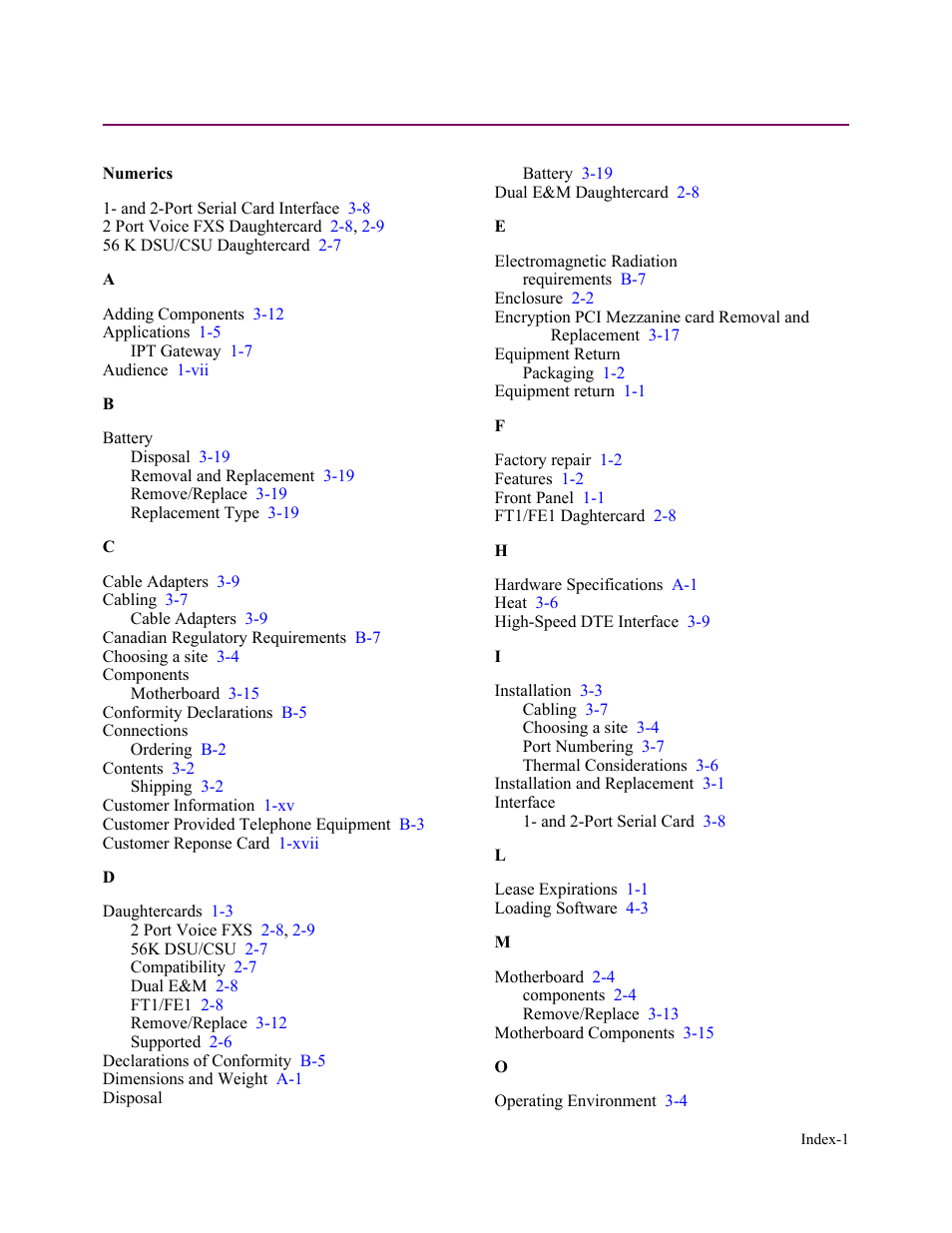 Numerics, Index | Vanguard Managed Solutions 3400 Series User Manual | Page 73 / 74