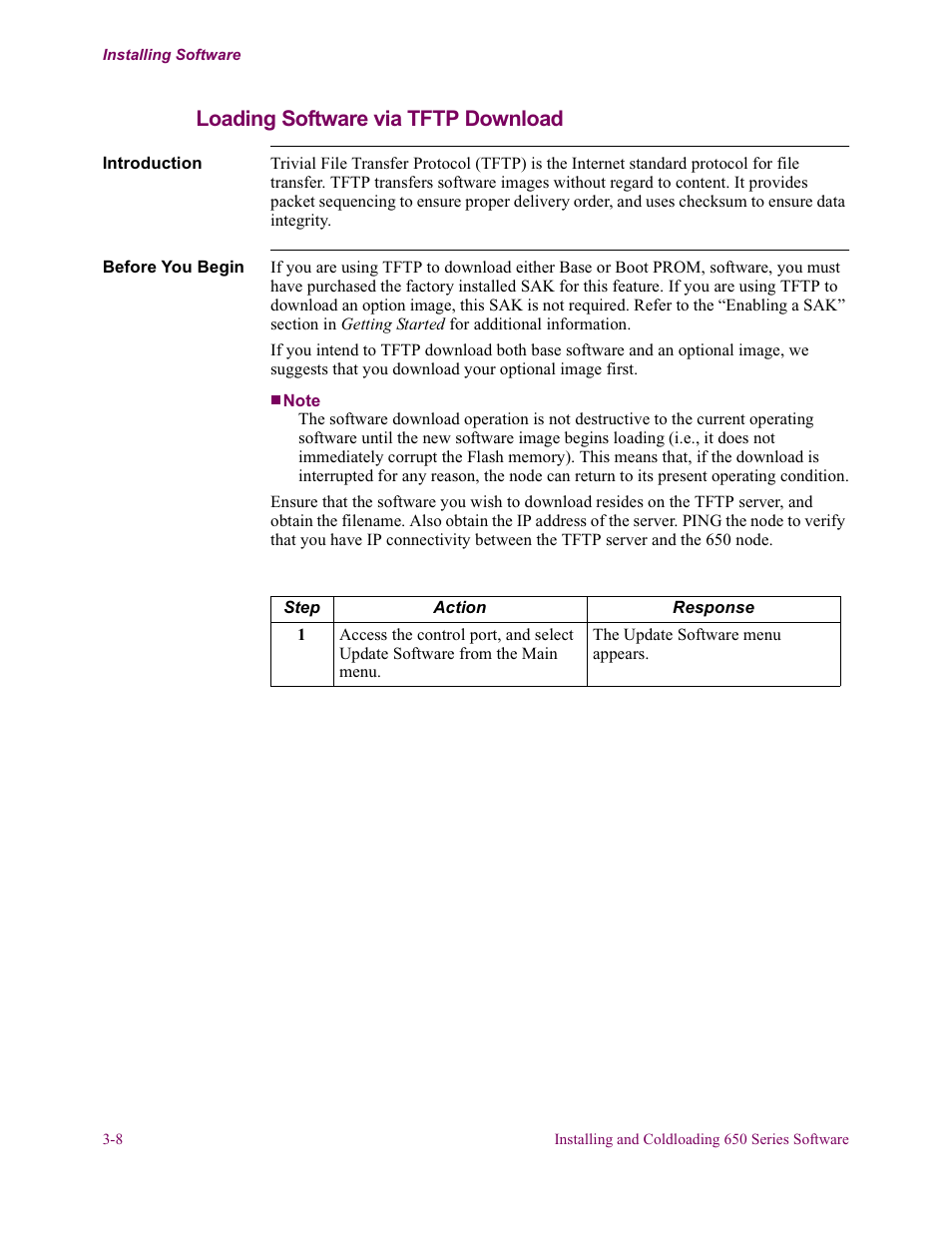 Loading software via tftp download | Vanguard Managed Solutions 650 User Manual | Page 46 / 82