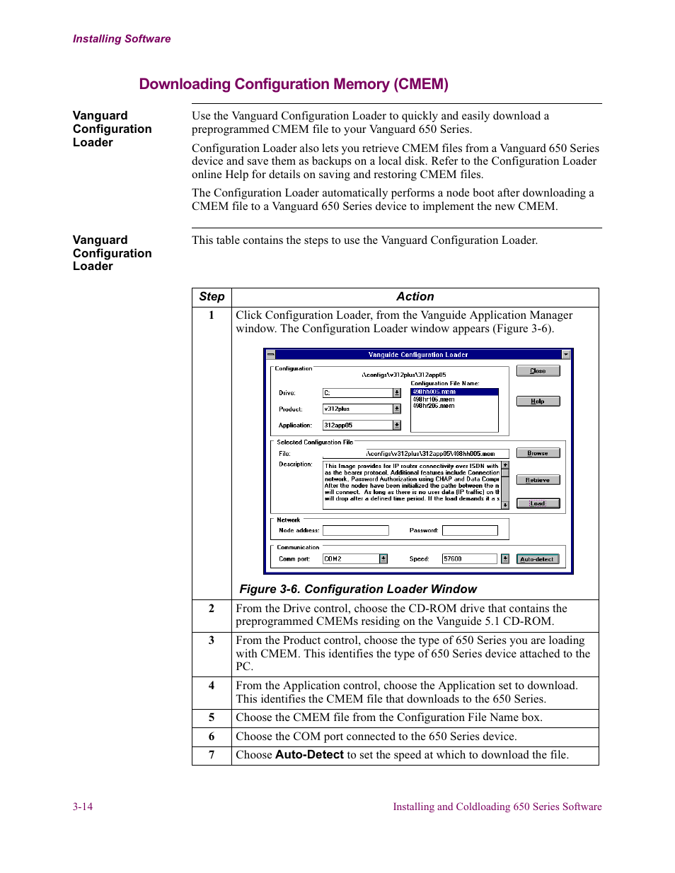 Downloading configuration memory (cmem) | Vanguard Managed Solutions 650 User Manual | Page 52 / 82