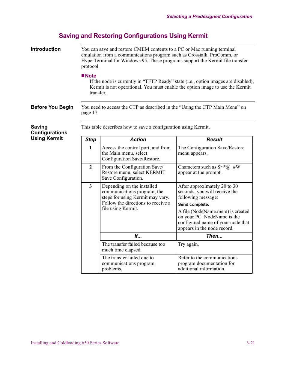 Saving and restoring configurations using kermit | Vanguard Managed Solutions 650 User Manual | Page 59 / 82